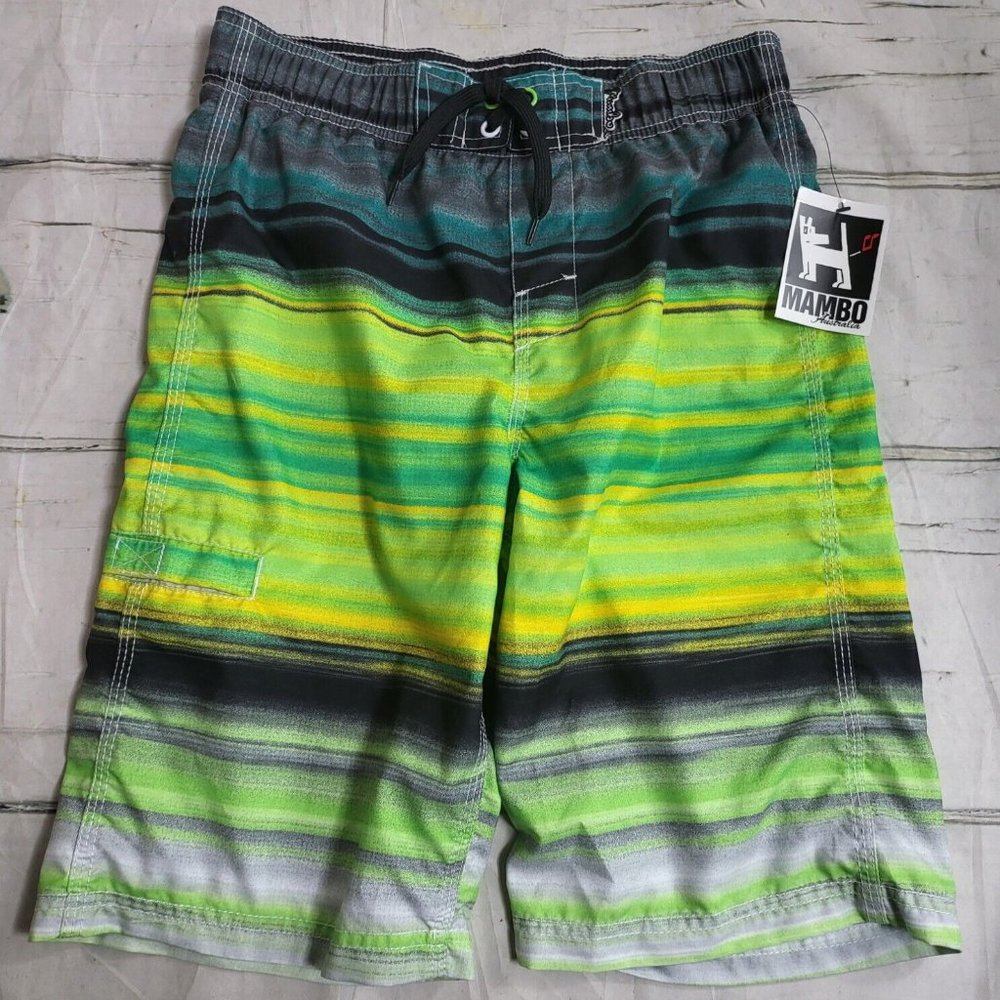 Mambo Striped Lined Australia Swim Trunks Pocket/Tie Boys Size M 10/12 NWT